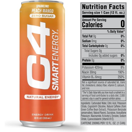 C4 Smart Energy Sugar Free Energy Drink 12Oz Pack Of 12 | Peac