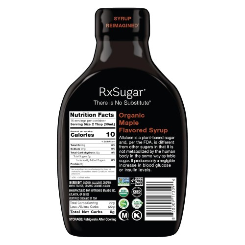Rxsugar Delicious Plant-Based Organic Pancake Syrup, Maple Flavo