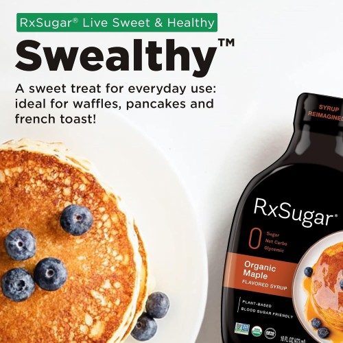 Rxsugar Delicious Plant-Based Organic Pancake Syrup, Maple Flavo