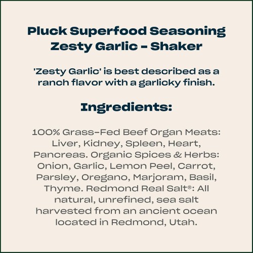 Pluck Zesty Garlic Organ Meat Blend Seasoning | From Grass-Fed &...