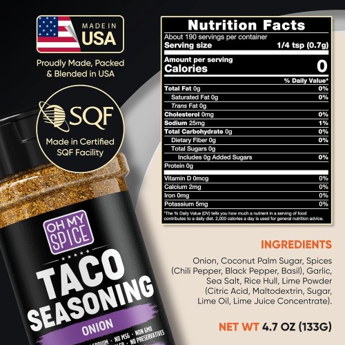 Taco Seasoning Mix Onion Powder - Gluten Free & Low Sodium