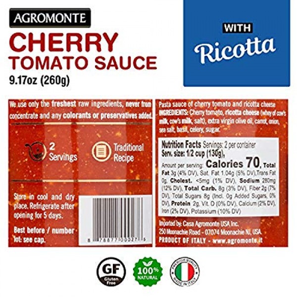 Agromonte Authentic Italian Cherry Tomato Pasta Sauce Ricotta C...