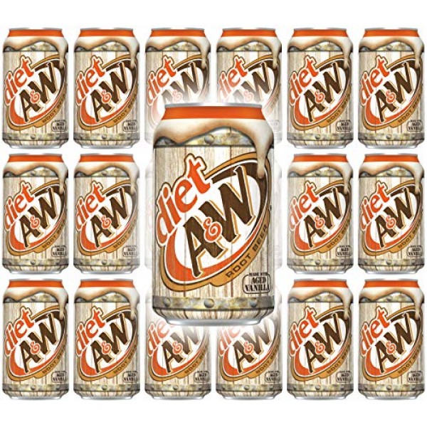 A&W Diet Root Beer, 12 Fl Oz Can, Pack of 18, Total of 216 Fl Oz