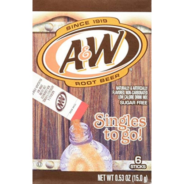 A&W Root Beer Drink Mix Singles to Go! 6 Boxes, 18 Packets Each