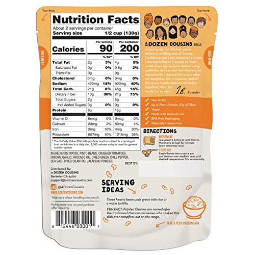 A Dozen Cousins Meals Pinto Beans Ready To Eat, Vegan And Non-Gm