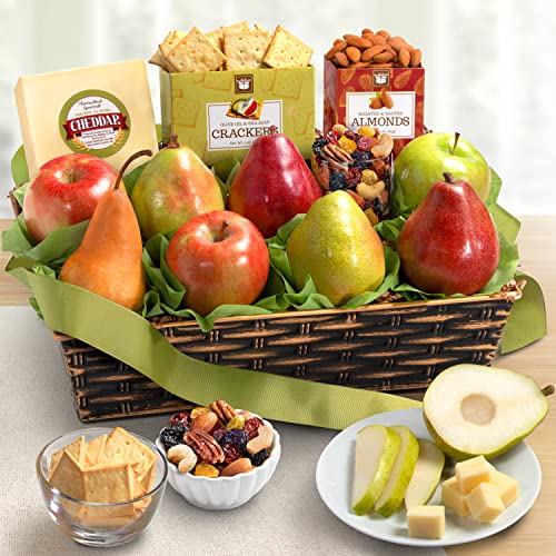 Classic Fresh Fruit Basket Gift With Crackers, Cheese And Nuts F