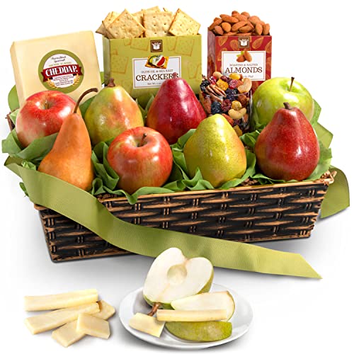 Classic Fresh Fruit Basket Gift With Crackers, Cheese And Nuts F