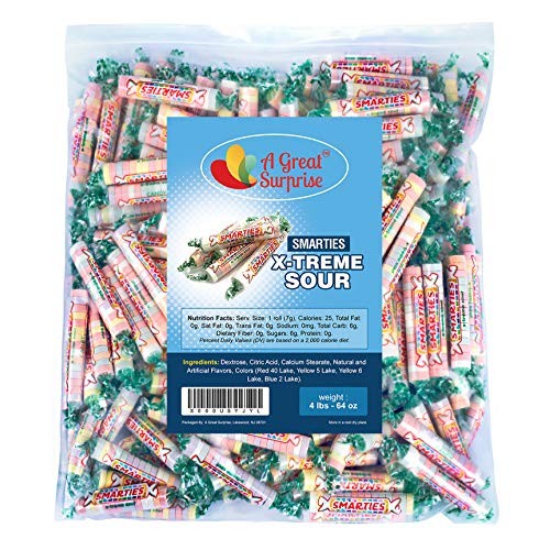 Smarties Candy Rolls Bulk - X-Treme Sour Flavored Candies - Pink