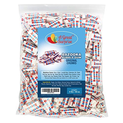 Bazooka Bubble Gum Original Chunks - Pink Candy - 4 Lb Bulk Candy