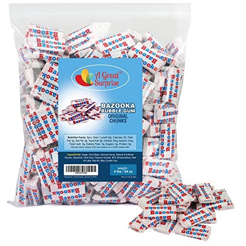 Bazooka Bubble Gum Original Chunks - Pink Candy - 4 Lb Bulk Candy