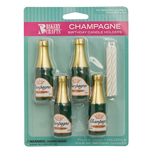 Champagne Bottle Cake Candle Holders With Candles - 4 Ct