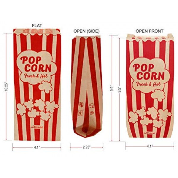 Popcorn Bags 1.5oz Vintage Retro Style - Coated Oil/Grease Proof...