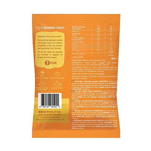 12 X Abakus Food Natural Cheese Flavour Seaweed Crisps - 0.63 Oz