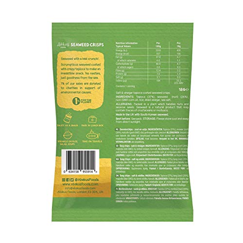 6 X Abakus Food Natural Salt &Amp; Vinegar Seaweed Crisps - 0.63 Oz