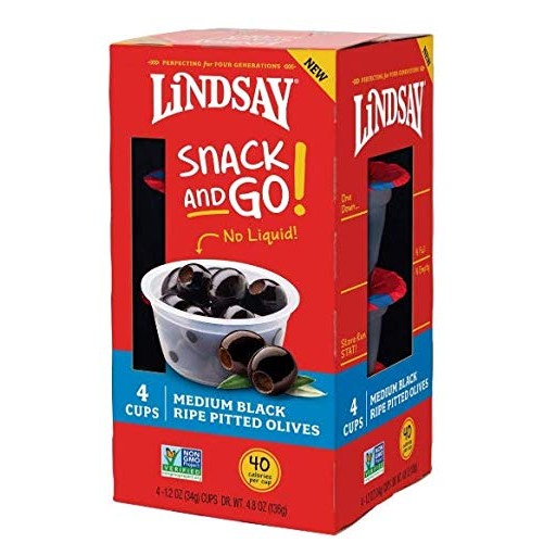 Lindsay Pitted Black Olive Snack, 4- 1.2 Oz Cups Pack Of 2