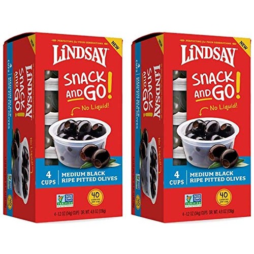 Lindsay Pitted Black Olive Snack, 4- 1.2 Oz Cups Pack Of 2