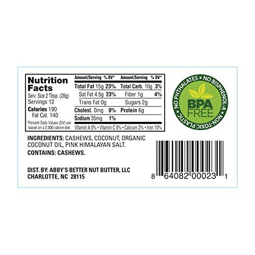 Coconut Cashew Nut Butter, 12 Ounce Jar- An All Natural, 4 Ingre