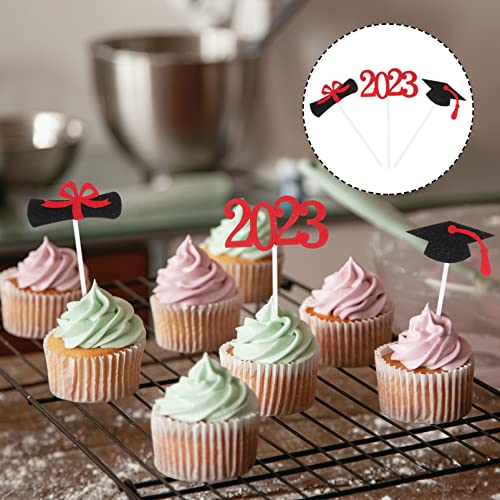 Aboofan 24Pcs Graduation Cupcake Toppers 2023 Diploma Grad Cap C