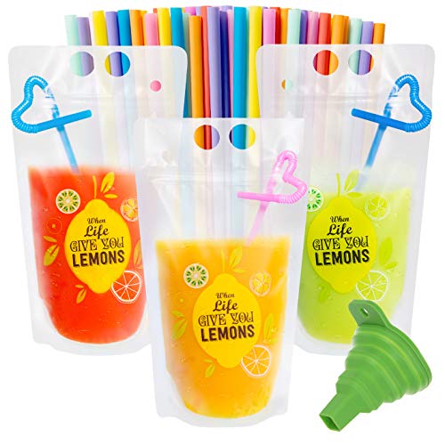 50 Pcs Drink Pouches For Adults, Frosted Translucent Reclosable