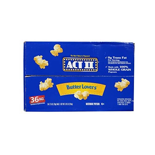 Act 2 Butter Lovers Microwave Popcorn 5.15Lb 100% Whole Grain 36