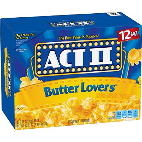 Act Ii Butter Lovers Microwave Popcorn, Classic Bag, 12 Ct Pack