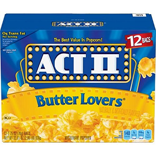 Act Ii Butter Lovers Microwave Popcorn, Classic Bag, 12 Ct Pack