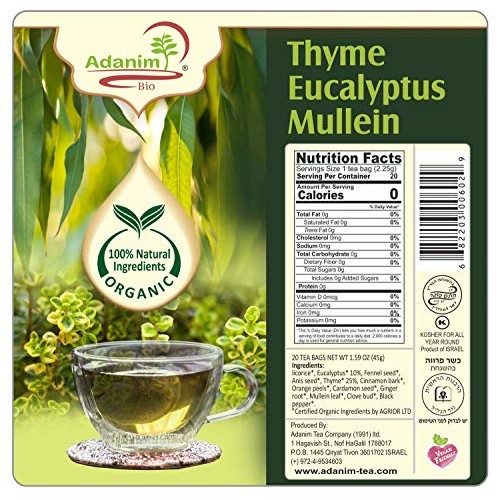 Adanim Bio Eucalyptus Thyme &Amp; Mullein Leaf Tea Bags - Organic Go