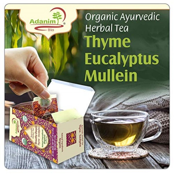 Adanim Bio Eucalyptus Thyme & Mullein Leaf Tea Bags - Organic Go...