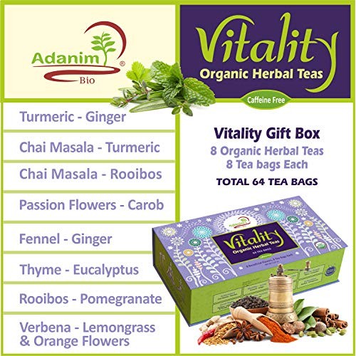 Adanim Bio Organic Herbal Teas Vitality Gift Box Sampler 8 Flav