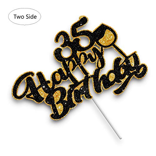 Aerzetix Happy 35Th Birthday Cake Topper Black Gold Glitter Wine