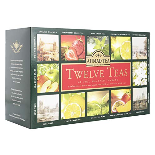 Ahmad Tea Twelve Teas Variety Gift Box, 60 Foil Enveloped Teabags