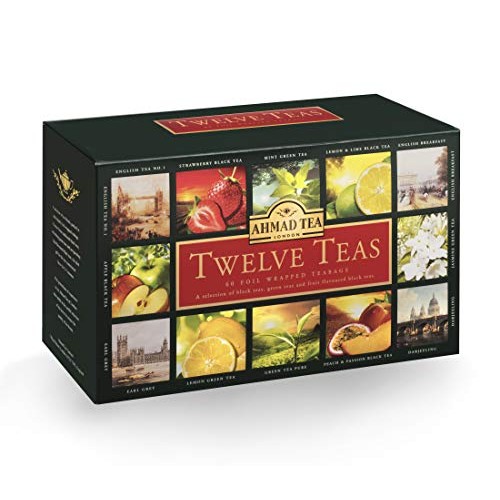 Ahmad Tea Twelve Teas Variety Gift Box, 60 Foil Enveloped Teabags