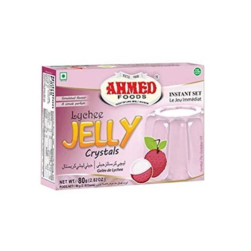 Ahmed Halal Jello Vegetarian Crystal Jelly, Lychee, 85 Gram Pac