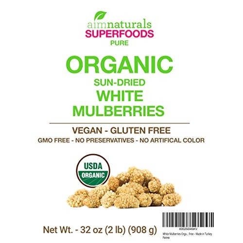 White Mulberries Dried Organic Bulk 2 Lbs Bag– 100% USDA Organic...