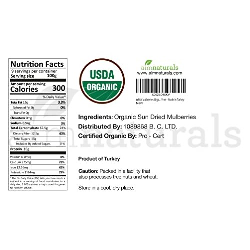 White Mulberries Dried Organic Bulk 2 Lbs Bag– 100% USDA Organic...