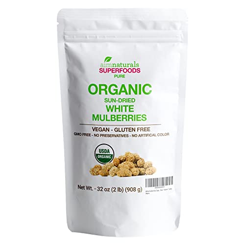 White Mulberries Dried Organic Bulk 2 Lbs Bag– 100% USDA Organic...