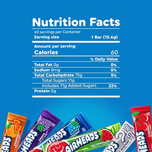 Airheads Candy Bars, Variety Bulk Box, Chewy Full Size Fruit Taf
