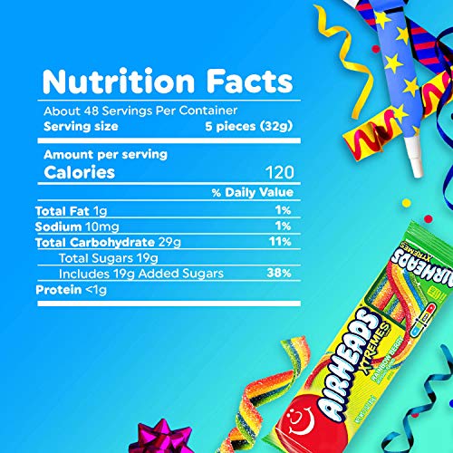 Airheads Xtremes Belts Sour Candy Candy, Rainbow Berry, Non Melt