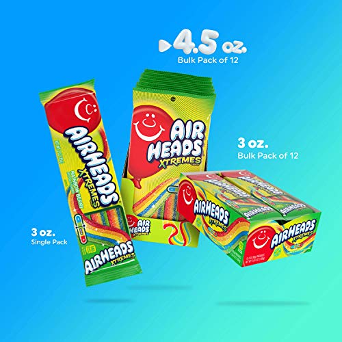 Airheads Xtremes Belts Sour Candy Candy, Rainbow Berry, Non Melt