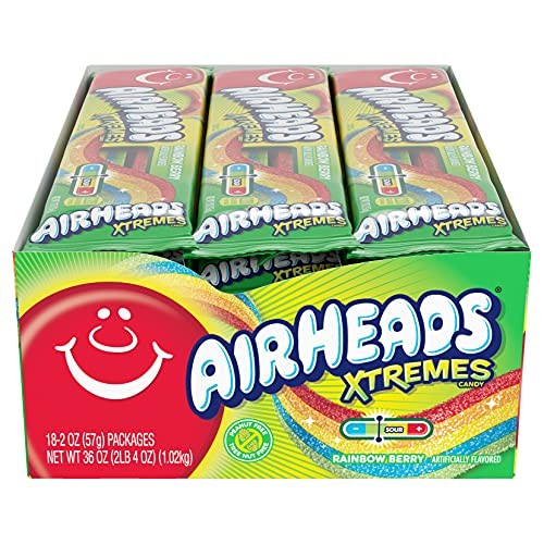 Airheads Xtremes Sweetly Sour Candy Belts, Rainbow Berry, Stocki