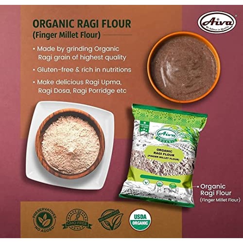 Aiva Organic Finger Millet Flour | Ragi Flour 2 lb