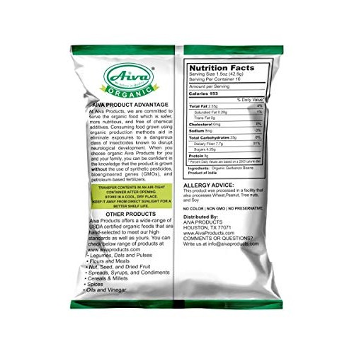 Aiva Organic Garbanzo Beans Kabuli Chana - Usda Certified 4 Lb
