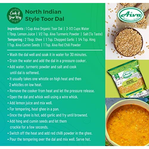 Aiva Organic Toor Dal Pigeon Peas Split - Usda Certified 4 Po