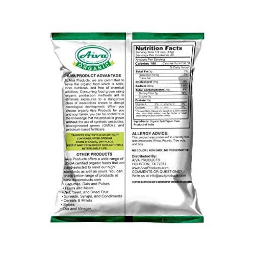 Aiva Organic Toor Dal Pigeon Peas Split - Usda Certified 4 Po