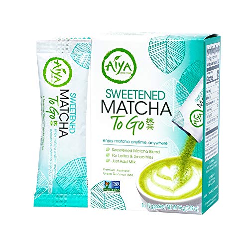 Aiya Sweetened Matcha To Go, 96 GR 0.42 Ounce Pack of 8