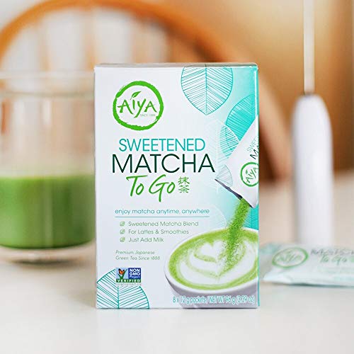 Aiya Sweetened Matcha To Go, 96 GR 0.42 Ounce Pack of 8