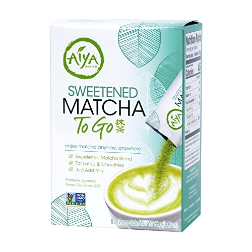 Aiya Sweetened Matcha To Go, 96 GR 0.42 Ounce Pack of 8