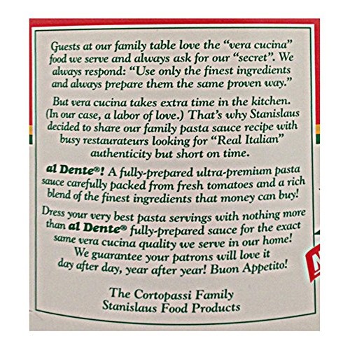Al Dente!, Stanislaus Ultra Premium Pasta Sauce, Size #10 Can 6