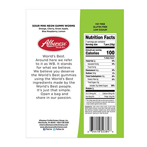 Albanese Worlds Best Sour Mini Neon Gummi Worms, 8 Oz