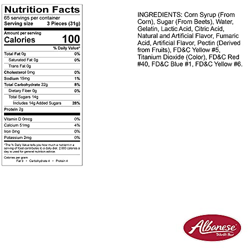 Albanese Confectionery Sour Large Neon Gummi Worms, 4.5 Pound Bag